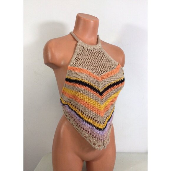 Love Knits NYC Halter Top Boho Cropped Festival Womens Large - Picture 1 of 6